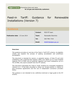 Feed-in Tariff (FIT): Guidance for Renewable Installations (Version