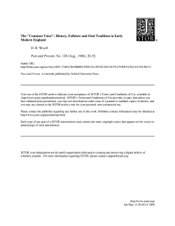 The "Common Voice": History, Folklore and Oral Tradition in Early