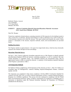 SUBJEC Dear Ms. Hazardo On June polychlor contain h approxim