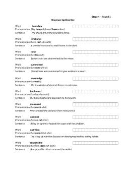 Stage 4 &ndash; Round 1 Diocesan Spelling Bee Word boundary