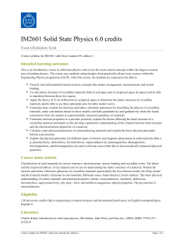 KTH | IM2601 Solid State Physics 6.0 credits