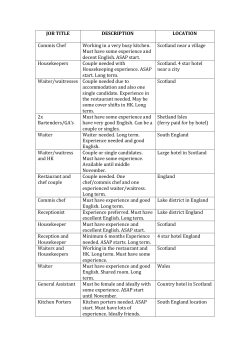 JOB TITLE DESCRIPTION LOCATION Commis Chef