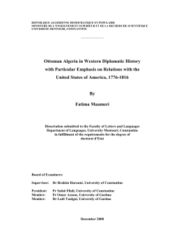 Ottoman Algeria in Western Diplomatic History with Particular