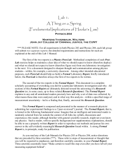 Lab 1: A Thing on a Spring (Fundamental Implications of Hooke`s Law)