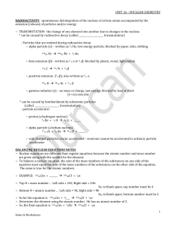 UNIT 16 &ndash; NUCLEAR CHEMISTRY RADIOACTIVITY: spontaneous