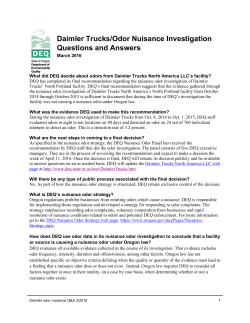 Daimler Trucks/Odor Nuisance Investigation Questions and Answers
