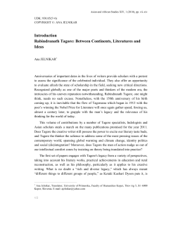 Introduction Rabindranath Tagore: Between Continents, Literatures