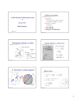 Cutting processes Orthogonal cutting in a lathe E. Merchant`s cutting