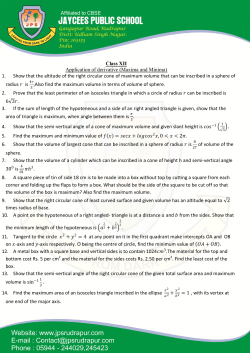 Class XII Application of derivative (Maxima and Minima) 1. Show