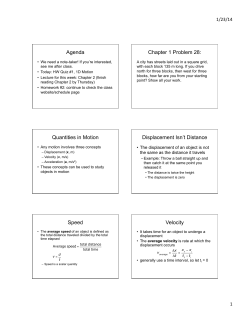 Agenda Chapter 1 Problem 28: Quantities in Motion Displacement
