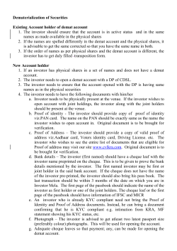 Process to be followed by the Investor