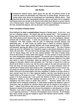 Human Nature and Kant`s Vision of International Society Julie