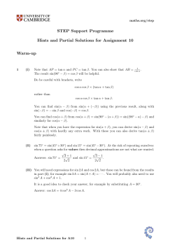 Hints and partial solutions for Assignment 10