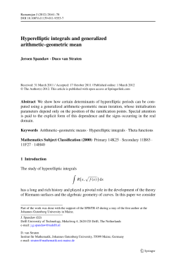Hyperelliptic integrals and generalized arithmetic&ndash;geometric mean