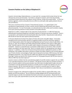 Covestro Position on the Safety of Bisphenol A