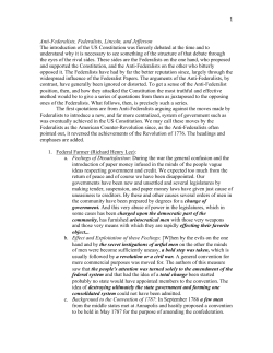 1 Anti-Federalists, Federalists, Lincoln, and Jefferson The