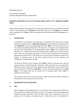 Proposed Acquisition Of 95.0% Of The Issued Share Capital Of PT