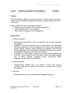 Level 2 Organise oneself in the workplace Credits 4