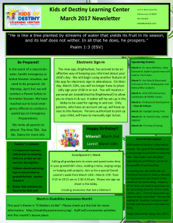 Kids of Destiny Learning Center March 2017 Newsletter