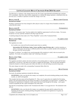 LITTLE LEAGUE RULE CHANGES FOR 2014 SEASON