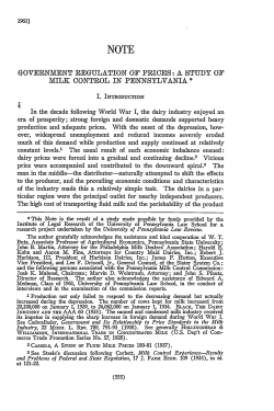 Government Regulation of Prices: A Study of Milk Control in