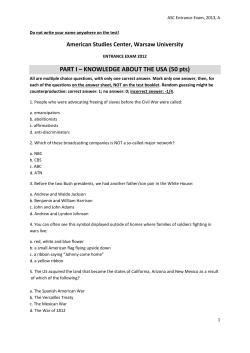 PART I &ndash; KNOWLEDGE ABOUT THE USA (50 pts)