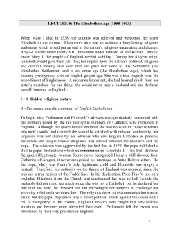 LECTURE 5: The Elizabethan Age (1558