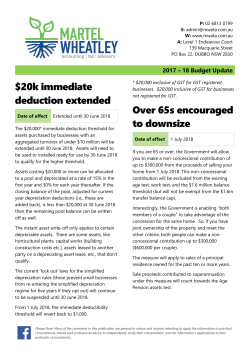 $20k immediate deduction extended Over 65s encouraged to
