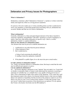 Defamation and Privacy issues for Photographers