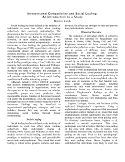 Interpersonal Compatibility and Social Loafing: An Introduction to a