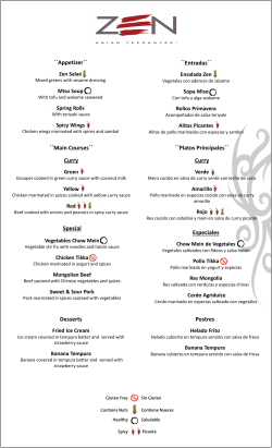 Menu Zen wok sushi - Hard Rock Punta Cana