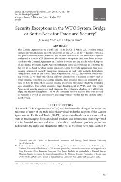 Security Exceptions in the WTO System: Bridge or Bottle