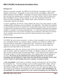MBTA THE RIDE No-Show/Late Cancellation Policy Background