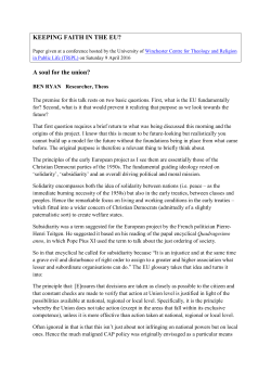 KEEPING FAITH IN THE EU? A soul for the union?