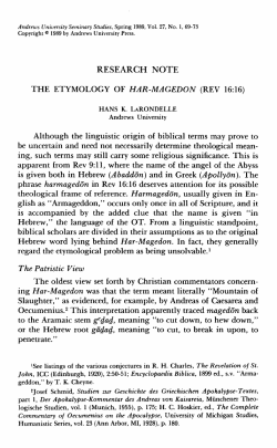 The Etymology of HAR-MAGEDON - Digital Commons @ Andrews
