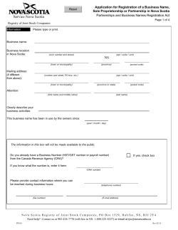Application for Registration of a Business Name, Sole Proprietorship