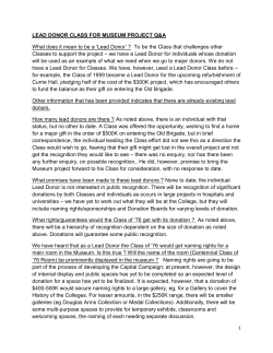 Lead Donor for a new CMCs Museum