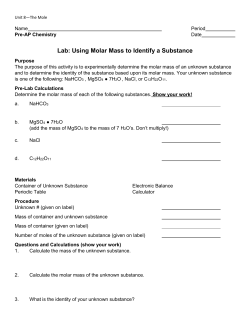 Lab: Using Molar Mass to Identify a Substance