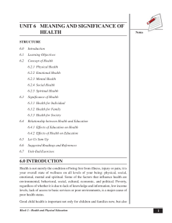 UNIT 6 MEANING AND SIGNIFICANCE OF HEALTH