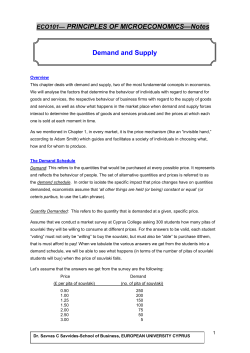 PRINCIPLES OF MICROECONOMICS&mdash;Notes Demand and Supply