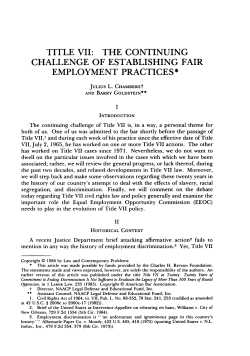 Title VII: The Continuing Challenge of Establishing Fair Employment
