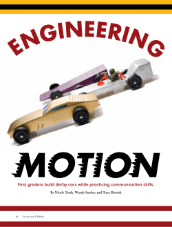 First graders build derby cars while practicing communication skills.