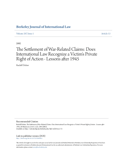 The Settlement of War-Related Claims: Does International Law