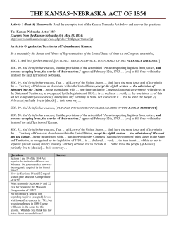 The Kansas-Nebraska Act of 1854 - Warren Hills Regional School