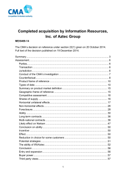 Completed acquisition by Information Resources, Inc. of Aztec Group