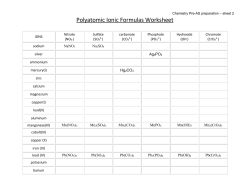 Chemistry Polyatomic Ionic Formulas Worksheet Summer Work