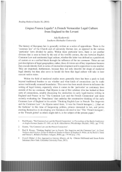 Ada Kuskowski - `Lingua Franca Legalis? A French Vernacular