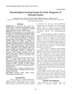 Hematological Scoring System for Early Diagnosis of Neonatal Sepsis