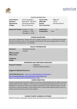 COURSE INFORMATION Course Name: French Language I