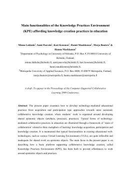 Main functionalities of the Knowledge Practices Environment (KPE